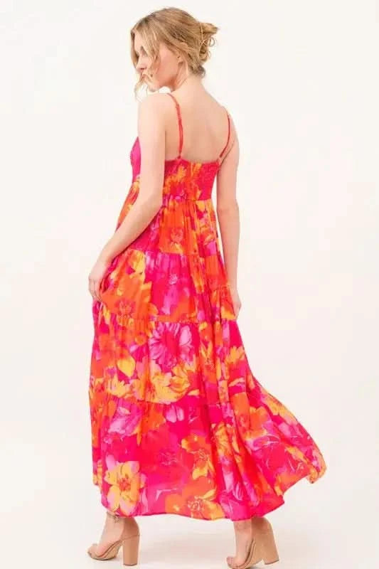 And The Why Floral Tiered Maxi Cami Dress with Pockets - SwagglyLife Home & Fashion